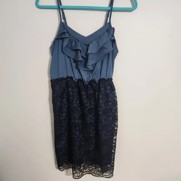 Xhilaration Juniors Sleeveless Strap Ruffle Blue and Black Lace Dress, size S - Picture 1 of 8
